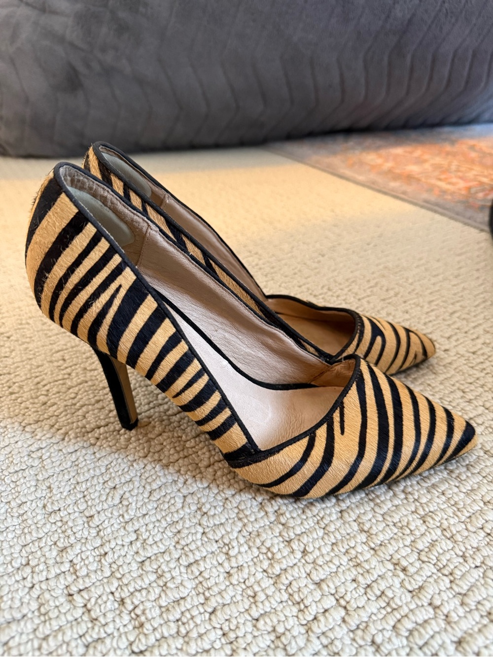 Aldo Black and Tan Zebra-Print Pointed-Toe Pumps